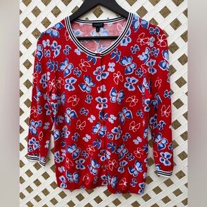 Talbots Sweater Cardigan Crew Neck Buttoned Butterflies Medium